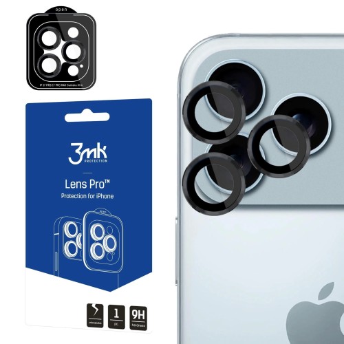 APSAUGINIS STIKLIUKAS KAMERAI 3MK LENS PRO APPLE IPHONE 17 PRO / 17 PRO MAX JUODAS