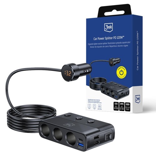 AUTOMOBILINIS ĮKROVIKLIS 3MK CAR POWER SPLITTER 120W 3XUSB-A / USB-C / 3XDC