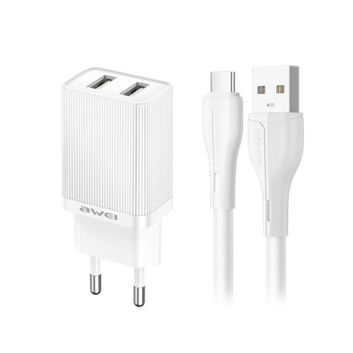 ĮKROVIKLIS AWEI C15T-EU 10W 2XUSB-A + USB-A TO USB-C CABLE 1.0M BALTAS