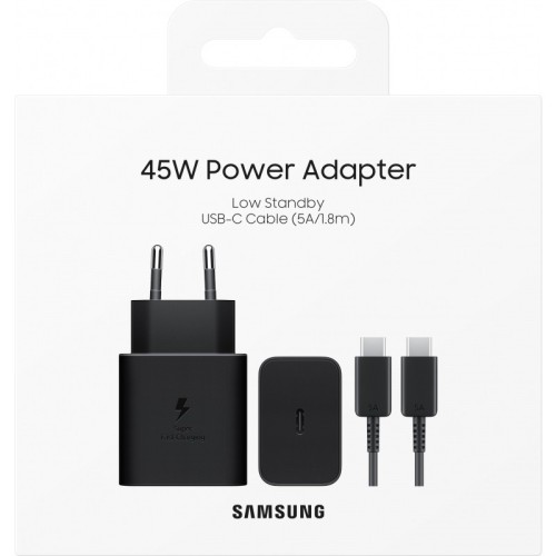 ĮKROVIKLIS SAMSUNG EP-T4511XBEGEU 45W + USB-C TO USB-C CABLE 1.8M JUODAS ĮKROVIKLIS SAMSUNG EP-T4511XBEGEU 45W + USB-C TO USB-C CABLE 1.8M JUODAS
