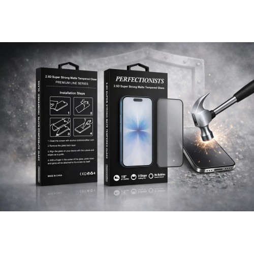 LCD APSAUGINIS STIKLIUKAS PERFECTIONISTS 2.5D SUPER STRONG MATTE TEMPERED GLASS APPLE IPHONE 17 PRO JUODAS
