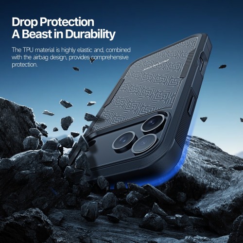 DĖKLAS DUX DUCIS SHLD APPLE IPHONE 17 PRO JUODAS (TRIANGLE PATTERN)