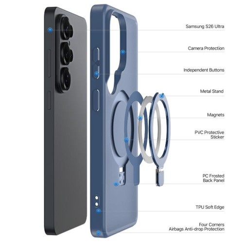 DĖKLAS DUX DUCIS YIND MAGNETIC STAND SAMSUNG S948 S26 ULTRA TAMSIAI MĖLYNAS