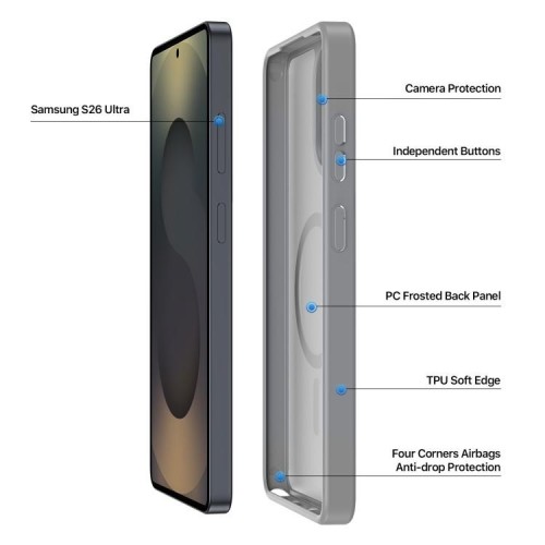 DĖKLAS DUX DUCIS YIND MAGSAFE SAMSUNG S948 S26 ULTRA PILKAS