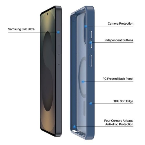 DĖKLAS DUX DUCIS YIND MAGSAFE SAMSUNG S948 S26 ULTRA TAMSIAI MĖLYNAS