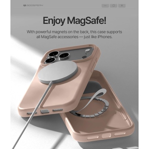 DĖKLAS MERCURY PURE MAGSAFE SILICON CASE APPLE IPHONE 17 PRO ROŽINIO SMĖLIO