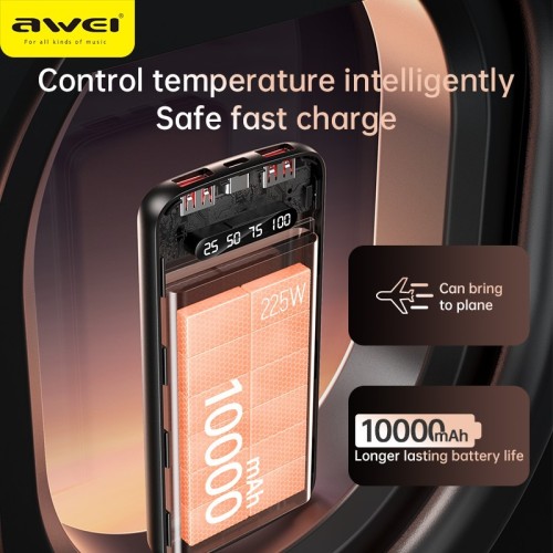 IŠORINĖ BATERIJA POWER BANK AWEI P10K 22.5W 10000MAH JUODA