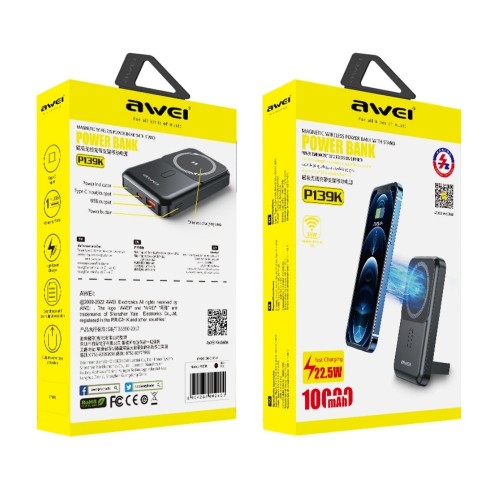 IŠORINĖ BATERIJA POWER BANK AWEI P139K 22.5W MAGSAFE 10000MAH JUODA