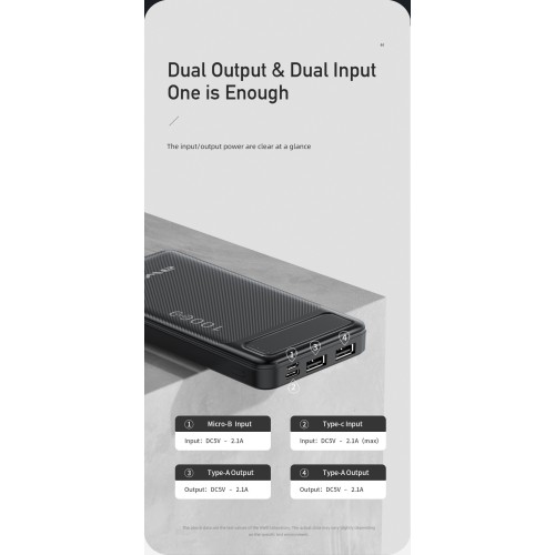 IŠORINĖ BATERIJA POWER BANK AWEI P5K 5V / 2.1A 10000MAH JUODA