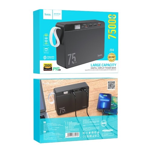IŠORINĖ BATERIJA POWER BANK HOCO J94 OVERLORD 22.5W 75000MAH JUODA