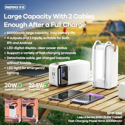IŠORINĖ BATERIJA POWER BANK REMAX RPP-565 22.5W 60000MAH PILKA