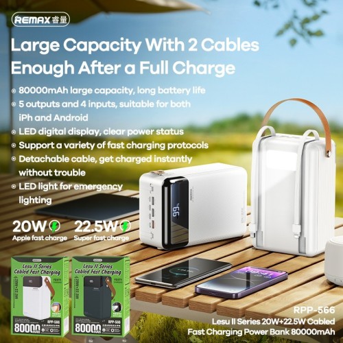 IŠORINĖ BATERIJA POWER BANK REMAX RPP-566 22.5W 80000MAH PILKA