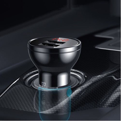 AUTOMOBILINIS ĮKROVIKLIS BASEUS DIGITAL DISPLAY 24W 2XUSB-A JUODAS CCBX-0G