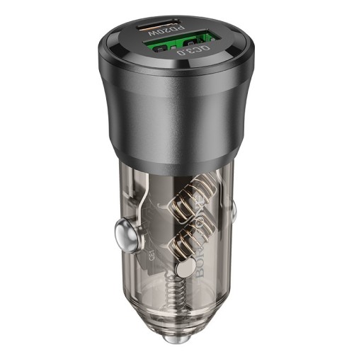 AUTOMOBILINIS ĮKROVIKLIS BOROFONE BZ25 38W USB-C / USB-A JUODAS