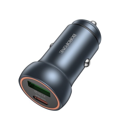 AUTOMOBILINIS ĮKROVIKLIS BOROFONE BZ32A USB-C / USB-A 30W PILKAS