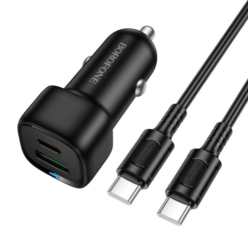 AUTOMOBILINIS ĮKROVIKLIS BOROFONE BZ34B 38W USB-C / USB-A + USB-C TO USB-C CABLE 1.0M JUODAS