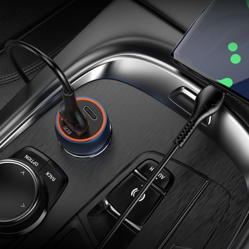 AUTOMOBILINIS ĮKROVIKLIS HOCO Z46A USB-A / TYPE-C PD20W+QC3.0 PILKAS