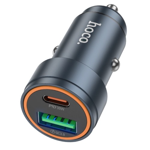 AUTOMOBILINIS ĮKROVIKLIS HOCO Z57A 30W USB-C / USB-A PILKAS