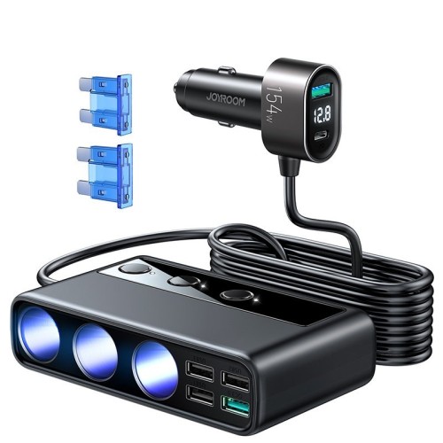 AUTOMOBILINIS ĮKROVIKLIS JOYROOM 9IN1 154W 3X12V, PD USB TYPE-C, QC3.0 USB-A, 4XUSB-A JR-CL06
