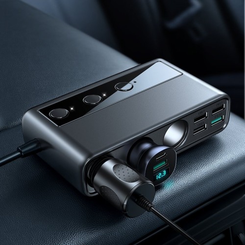 AUTOMOBILINIS ĮKROVIKLIS JOYROOM 9IN1 154W 3X12V, PD USB TYPE-C, QC3.0 USB-A, 4XUSB-A JR-CL06