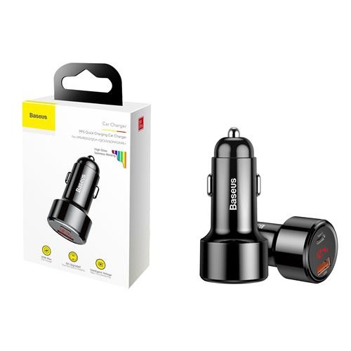 ĮKROVIKLIS AUTOMOBILINIS BASEUS SERIES SU LED EKRANU IR 2 USB QUICK CHARGE 45W JUODAS CCMLC20C-01