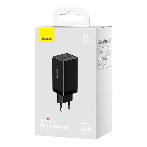 ĮKROVIKLIS BASEUS GAN5 PRO 65W 2XUSB-C / USB-A + USB-C TO USB-C CABLE JUODAS CCGP120201