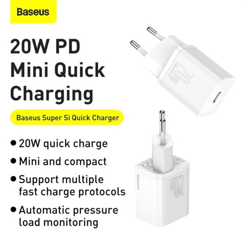ĮKROVIKLIS BASEUS SUPER SI 20W USB-C BALTAS CCSUP-B02