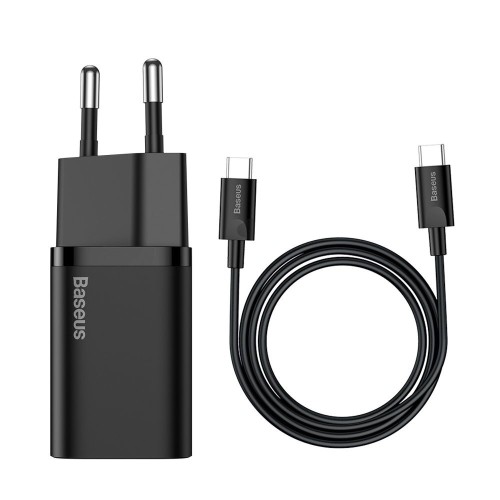 ĮKROVIKLIS BASEUS SUPER SI 25W USB-C + USB-C TO USB-C CABLE 1.0M JUODAS TZCCSUP-L01 ĮKROVIKLIS BASEUS SUPER SI 25W USB-C + USB-C TO USB-C CABLE 1.0M JUODAS TZCCSUP-L01