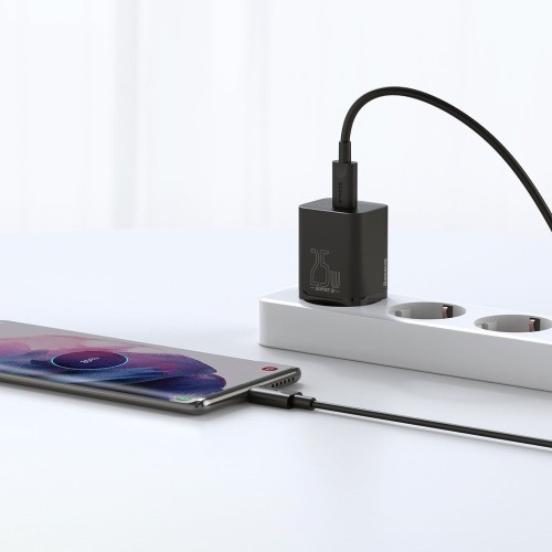 ĮKROVIKLIS BASEUS SUPER SI 25W USB-C + USB-C TO USB-C CABLE 1.0M JUODAS TZCCSUP-L01