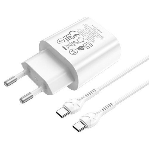 ĮKROVIKLIS HOCO N22 25W USB-C + USB-C TO USB-C CABLE 1.0M BALTAS