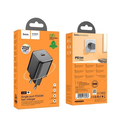 ĮKROVIKLIS HOCO N40 20W USB-C JUODAS