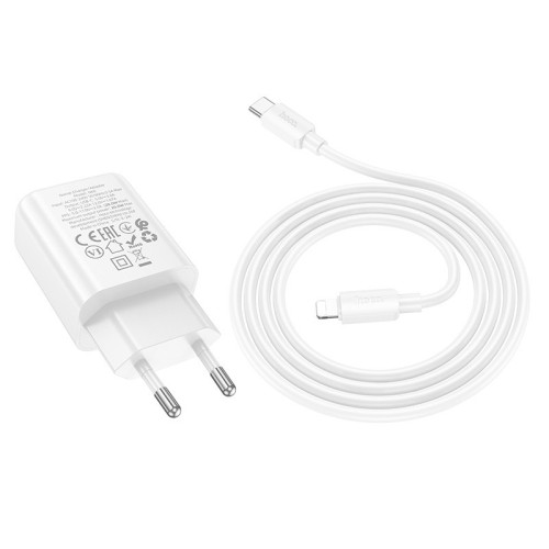 ĮKROVIKLIS HOCO N60 20W GAN USB-C + USB-C TO LIGHTNING CABLE 1.0M BALTAS