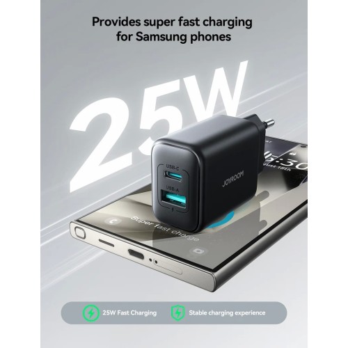 ĮKROVIKLIS JOYROOM JR-TCF13 25W USB-C / USB-A JUODAS