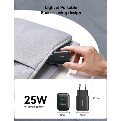 ĮKROVIKLIS JOYROOM JR-TCF13 25W USB-C / USB-A JUODAS