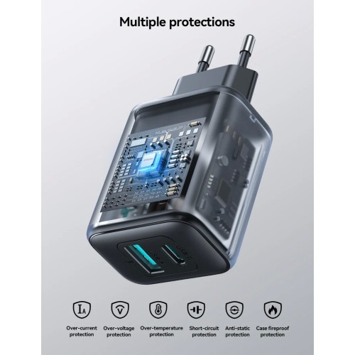 ĮKROVIKLIS JOYROOM JR-TCF13 25W USB-C / USB-A JUODAS