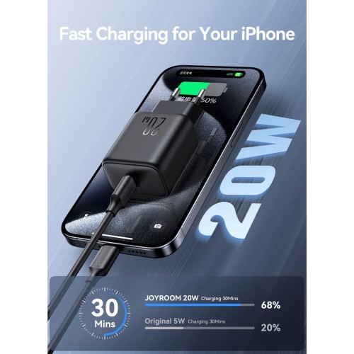 ĮKROVIKLIS JOYROOM JR-TCF20 20W USB-C + USB-C TO USB-C CABLE 1.0M BALTAS