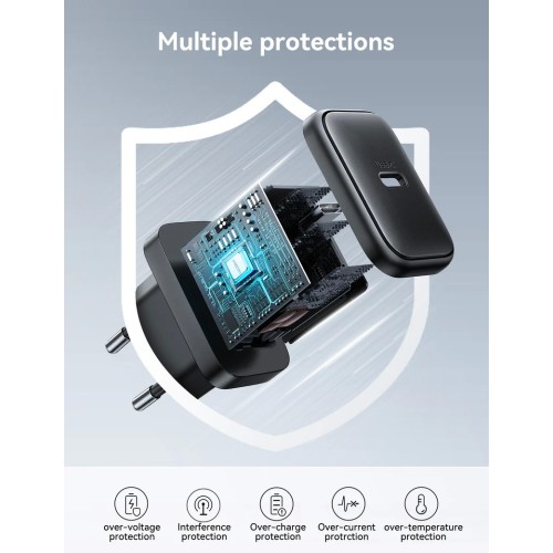 ĮKROVIKLIS JOYROOM JR-TCF23 25W USB-C + USB-C TO USB-C CABLE 1.0M JUODAS