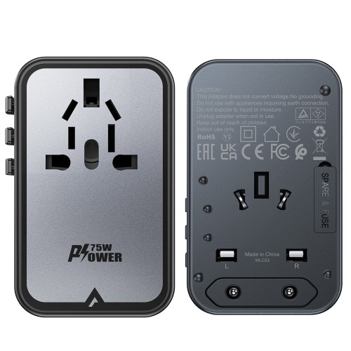UNIVERSALUS KELIONINIS ĮKROVIKLIS ACEFAST Z1 75W GAN 2XUSB-A / 3XUSB-C JUODAS