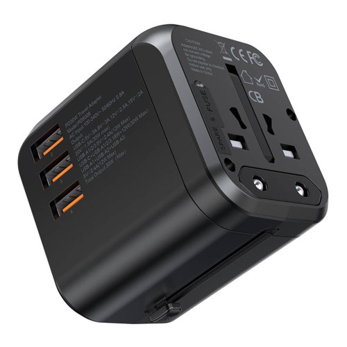 UNIVERSALUS KELIONINIS ĮKROVIKLIS CHOETECH PD5008 30W USB-C / 3XUSB-A JUODAS
