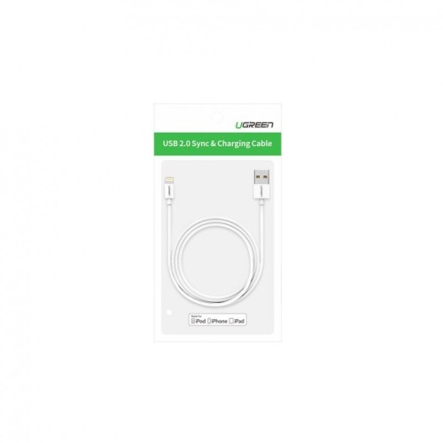 USB KABELIS UGREEN US155 MFI USB TO LIGHTNING 2.4A 2.0M BALTAS