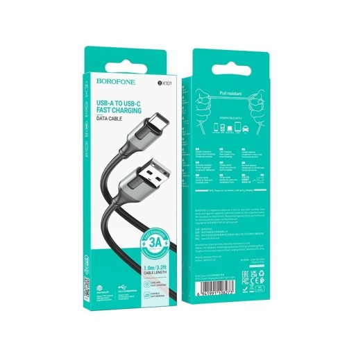 USB KABELIS BOROFONE BX101 USB-A TO USB-C 1.0M JUODAS