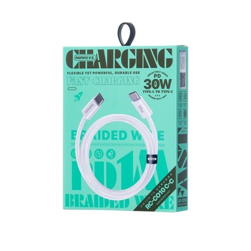 USB KABELIS REMAX RC-C010 USB-C TO USB-C 30W 1.0M BALTAS