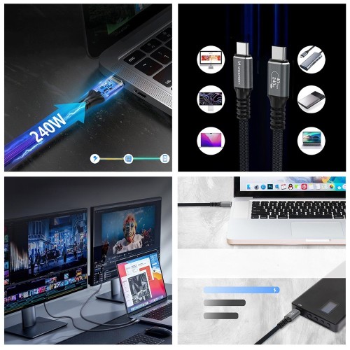 USB KABELIS WOZINSKY WPS-UY41S USB-C THUNDERBOLT 4 240W 1.0M JUODAS