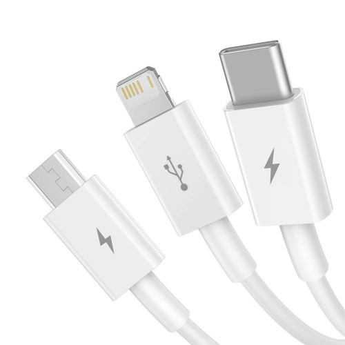 KABELIS BASEUS SUPERIOR IŠ USB Į MICROUSB+LIGHTNING+TYPE-C 3.5A 1.5M BALTAS CAMLTYS-02