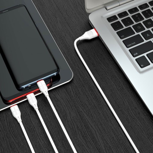 USB KABELIS BOROFONE BX17 3IN1 MICROUSB-LIGHTNING-TYPE-C BALTAS
