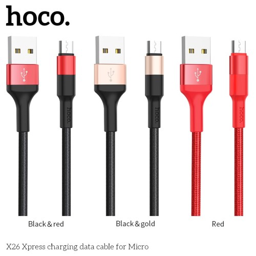 USB KABELIS HOCO X26 MICROUSB 1.0M JUODAS-AUKSINIS