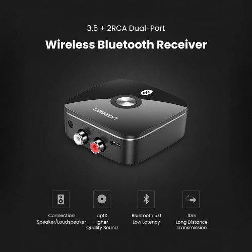 BLUETOOTH ADAPTERIS IMTUVAS UGREEN CM106 2XRCA / AUX BLUETOOTH 5.1 JUODAS