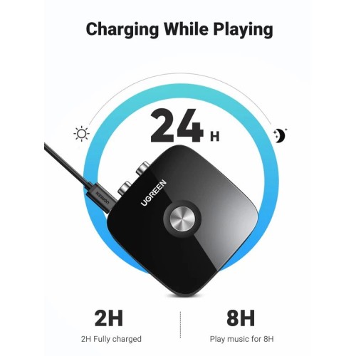 BLUETOOTH ADAPTERIS IMTUVAS UGREEN CM123 2XRCA / AUX BLUETOOTH 5.0 JUODAS (30445)
