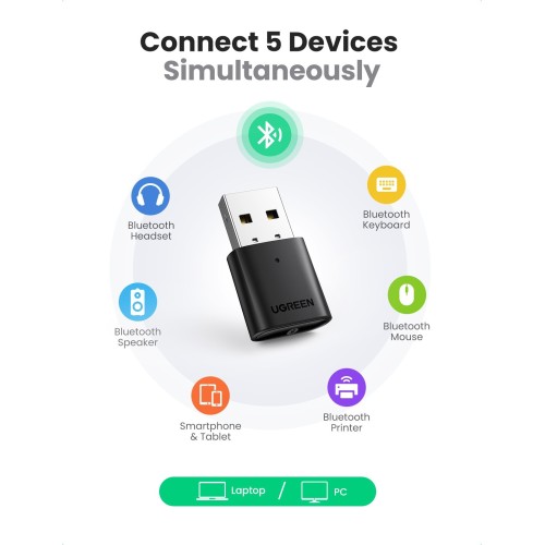 BLUETOOTH ADAPTERIS UGREEN CM390 BLUETOOTH 5.0 JUODAS