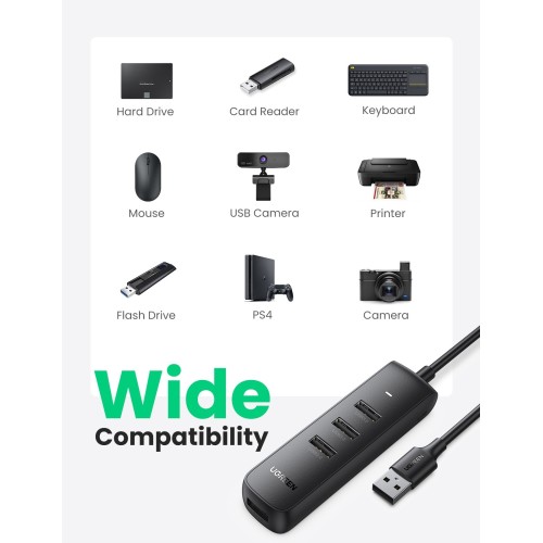 USB ŠAKOTUVAS UGREEN CM416 USB-A 3.0 TO 4XUSB-A 3.0 (10915) JUODAS